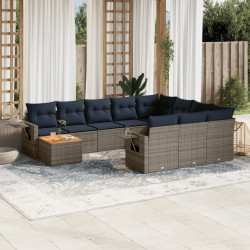 Conjunto de sofá de jardim com 11 peças e almofadas em rattan sintético cinza
