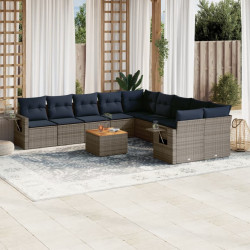 Conjunto de sofá de jardim com 11 peças e almofadas em rattan sintético cinza