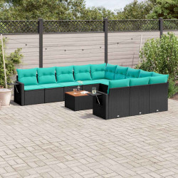 Conjunto de sofá de jardim com 12 peças e almofadas em rattan sintético preto