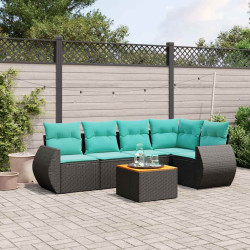 Conjunto de sofá de jardim com 6 peças e almofadas em rattan sintético preto