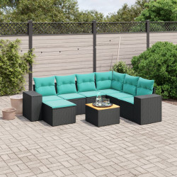 Conjunto de sofá de jardim com 8 peças e almofadas em rattan sintético preto