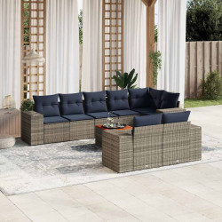 Conjunto de sofá de jardim de 9 peças com almofadas em rattan sintético cinza