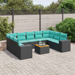 Conjunto de sofá de jardim com 10 peças e almofadas em rattan sintético preto