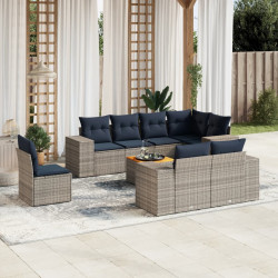 Conjunto de sofá de jardim de 9 peças com almofadas em rattan sintético cinza