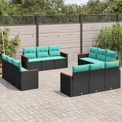 Conjunto de sofá de jardim com 12 peças e almofadas em rattan sintético preto