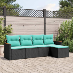 Conjunto de sofá de jardim de 5 peças com almofadas em rattan sintético preto