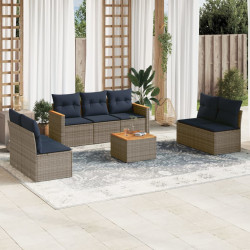 Conjunto de sofá de jardim com 8 peças e almofadas em rattan sintético cinza