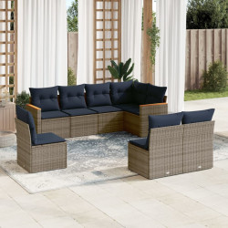 Conjunto de sofá de jardim com 8 peças e almofadas em rattan sintético cinza
