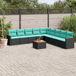 Conjunto de sofá de jardim com 10 peças e almofadas em rattan sintético preto