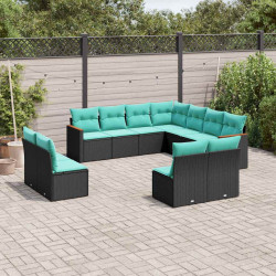 Conjunto de sofá de jardim com 11 peças e almofadas em rattan sintético preto