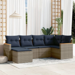Conjunto de sofá de jardim com 6 peças e almofadas em rattan sintético cinza