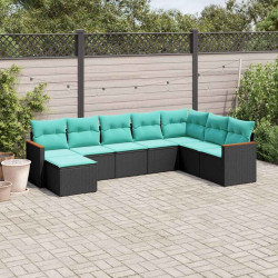 Conjunto de sofá de jardim com 8 peças e almofadas em rattan sintético preto
