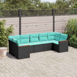 Conjunto de sofá de jardim com 7 peças e almofadas em rattan sintético preto