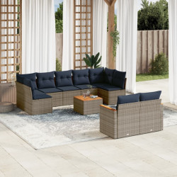 Conjunto de sofá de jardim com 10 peças e almofadas em rattan sintético cinza