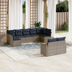 Conjunto de sofá de jardim de 9 peças com almofadas em rattan sintético cinza