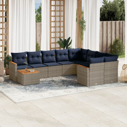 Conjunto de sofá de jardim com 10 peças e almofadas em rattan sintético cinza