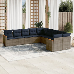Conjunto de sofá de jardim com 10 peças e almofadas em rattan sintético cinza