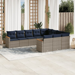 Conjunto de sofá de jardim com 10 peças e almofadas em rattan sintético cinza