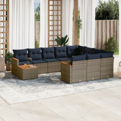 Conjunto de sofá de jardim com 11 peças e almofadas em rattan sintético cinza