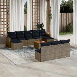 Conjunto de sofá de jardim com 11 peças e almofadas em rattan sintético cinza