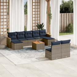 Conjunto de sofá de jardim com 10 peças e almofadas em rattan sintético cinza