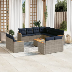 Conjunto de sofá de jardim com 12 peças e almofadas em rattan sintético cinza