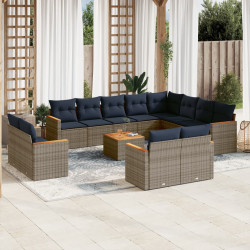 Conjunto de sofá de jardim com 13 peças e almofadas em rattan sintético cinza