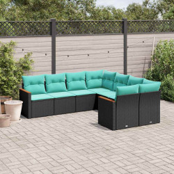 Conjunto de sofá de jardim com 8 peças e almofadas em rattan sintético preto