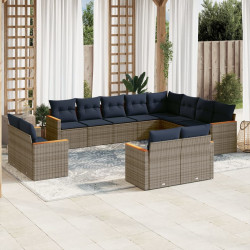 Conjunto de sofá de jardim com 12 peças e almofadas em rattan sintético cinza