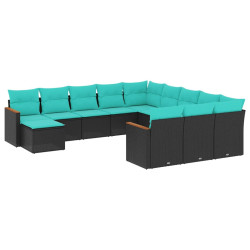 Conjunto de sofá de jardim com 12 peças e almofadas em rattan sintético preto