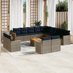 Conjunto de sofá de jardim com 14 peças e almofadas em rattan sintético cinza