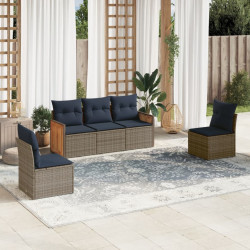 Conjunto de sofá de jardim de 5 peças com almofadas em rattan sintético cinza