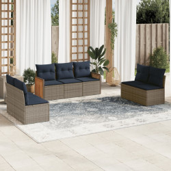 Conjunto de sofá de jardim com 7 peças e almofadas em rattan sintético cinza
