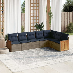 Conjunto de sofá de jardim com 7 peças e almofadas em rattan sintético cinza