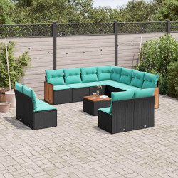 Conjunto de sofá de jardim com 12 peças e almofadas em rattan sintético preto
