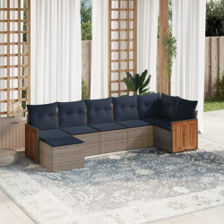 Conjunto de sofá de jardim com 7 peças e almofadas em rattan sintético cinza