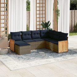 Conjunto de sofá de jardim com 7 peças e almofadas em rattan sintético cinza