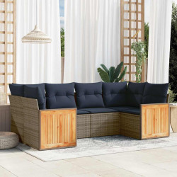Conjunto de sofá de jardim com 6 peças e almofadas em rattan sintético cinza