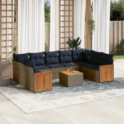Conjunto de sofá de jardim com 10 peças e almofadas em rattan sintético cinza