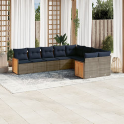 Conjunto de sofá de jardim de 9 peças com almofadas em rattan sintético cinza