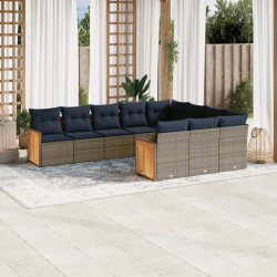 Conjunto de sofá de jardim com 10 peças e almofadas em rattan sintético cinza