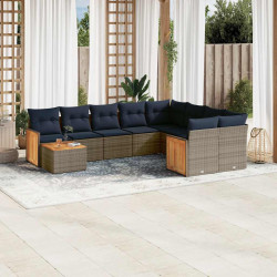 Conjunto de sofá de jardim com 10 peças e almofadas em rattan sintético cinza