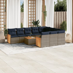 Conjunto de sofá de jardim com 11 peças e almofadas em rattan sintético cinza