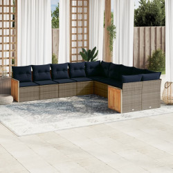 Conjunto de sofá de jardim com 10 peças e almofadas em rattan sintético cinza