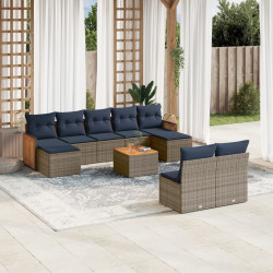 Conjunto de sofá de jardim com 10 peças e almofadas em rattan sintético cinza