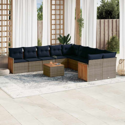 Conjunto de sofá de jardim com 11 peças e almofadas em rattan sintético cinza