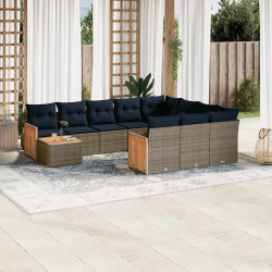 Conjunto de sofá de jardim com 11 peças e almofadas em rattan sintético cinza