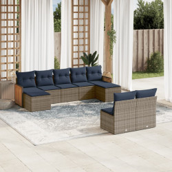 Conjunto de sofá de jardim de 9 peças com almofadas em rattan sintético cinza