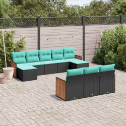 Conjunto de sofá de jardim com 10 peças e almofadas em rattan sintético preto