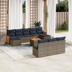 Conjunto de sofá de jardim com 11 peças e almofadas em rattan sintético cinza